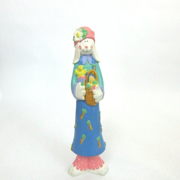 Thin 8” Tall Lady Resin Bunny Rabbit Easter Holiday Decor Spring Pencil Style - Picture 1 of 3